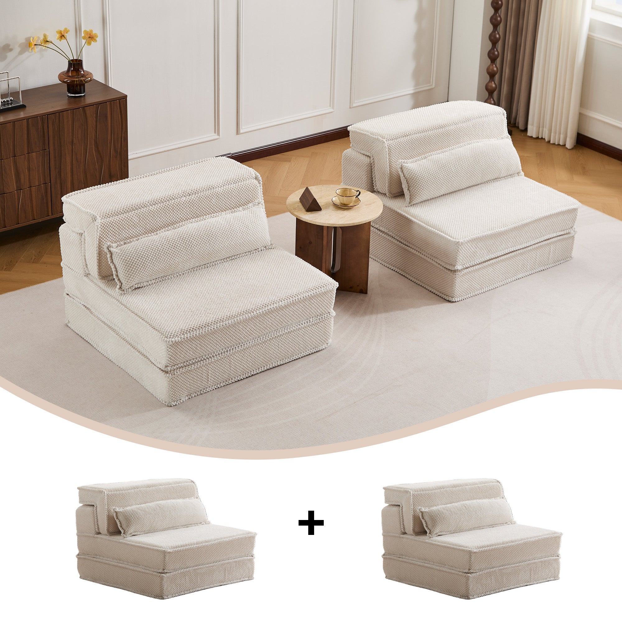 White Modular Floor Sofa Circle Fleece Fabric