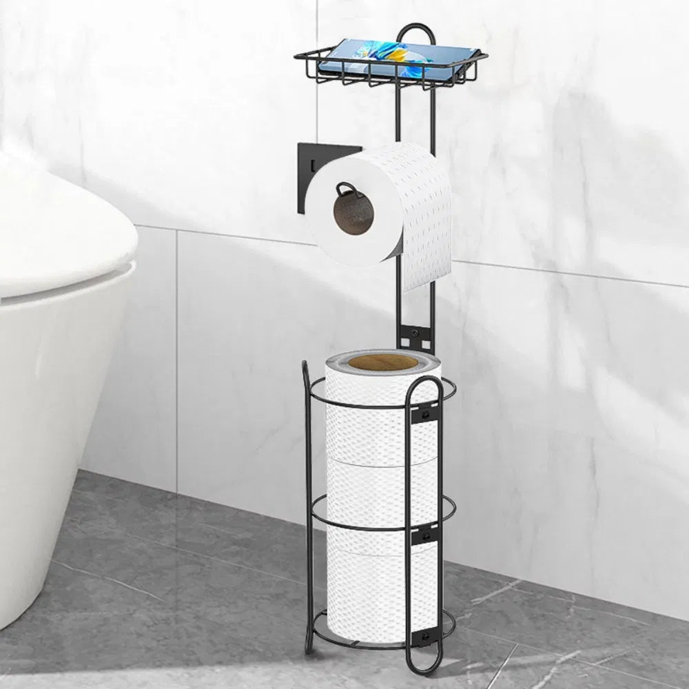 Toilettenpapierhalter mit Regal, freistehender Toilettenpapierhalter für das Badezimmer, Ablage für Entsorgung
