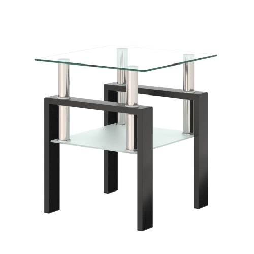Mesa de Té de Vidrio Templado Moderno de 1 Pieza, Mesa de Café, Mesa Auxiliar, Mesa Cuadrada para Sala de Estar, Transparente Negra