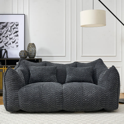 Compressed Plush Bean Bag Sofa Couch- High-Resilience Foam Filled, Ultra-Soft Boucle Lounge Chair For One Or Two People, Cozy Living Room Seating For Reading, Gaming & Relaxing, Space-Saving Vacuum