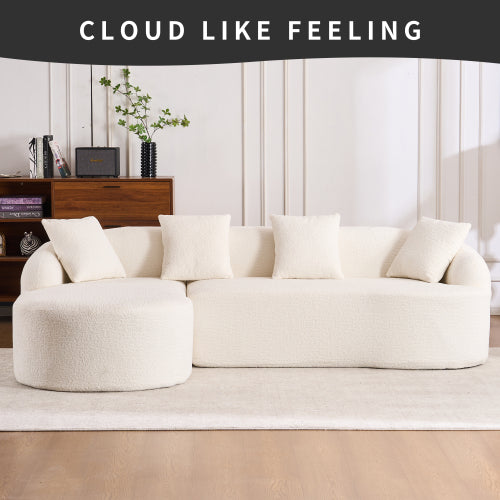 Sofá de Compresión Gris LY-022 que Combina Chaise Longue con Asiento para 3 Personas, Tela de Chenille con Grano de Madera, Sofá de Compresión de Esponja Completa, Sofá Combinado con 4 Almohadas para Muebles de Hogar y Apartamento