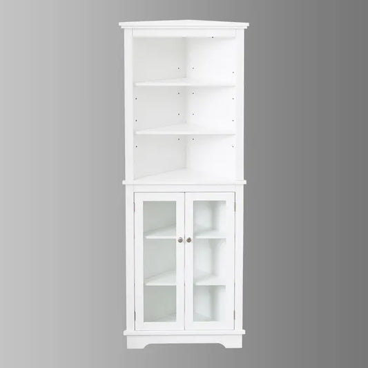 FRALIMK Matte White Tall Corner Storage Cabinet, Floor Storage Narrow Organizers With Double Glass Doors And Adjustable Shelves