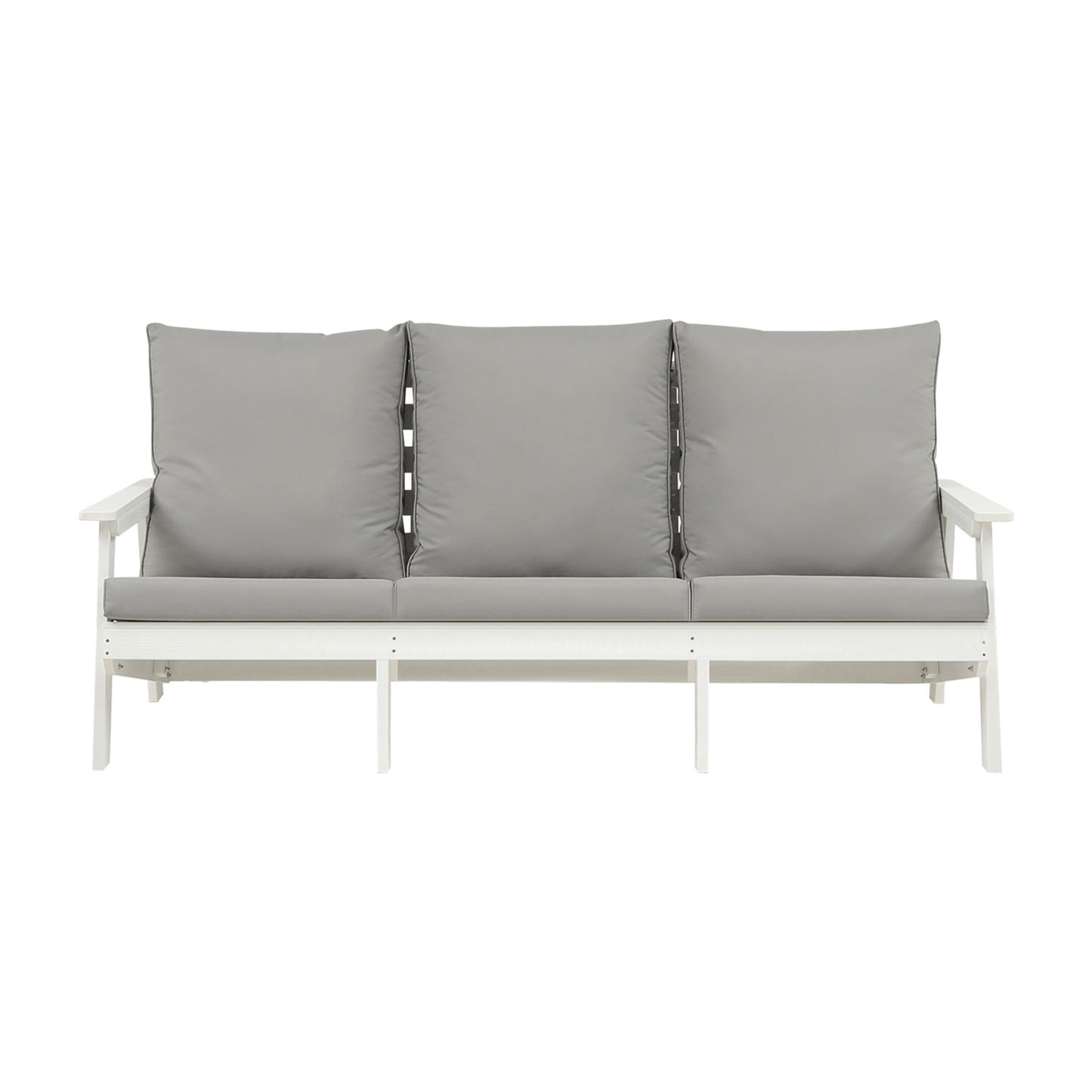 HIPS 3 Seater Sofa With Cushion, Wood Grain Outdoor Garden Sofa,White Grey