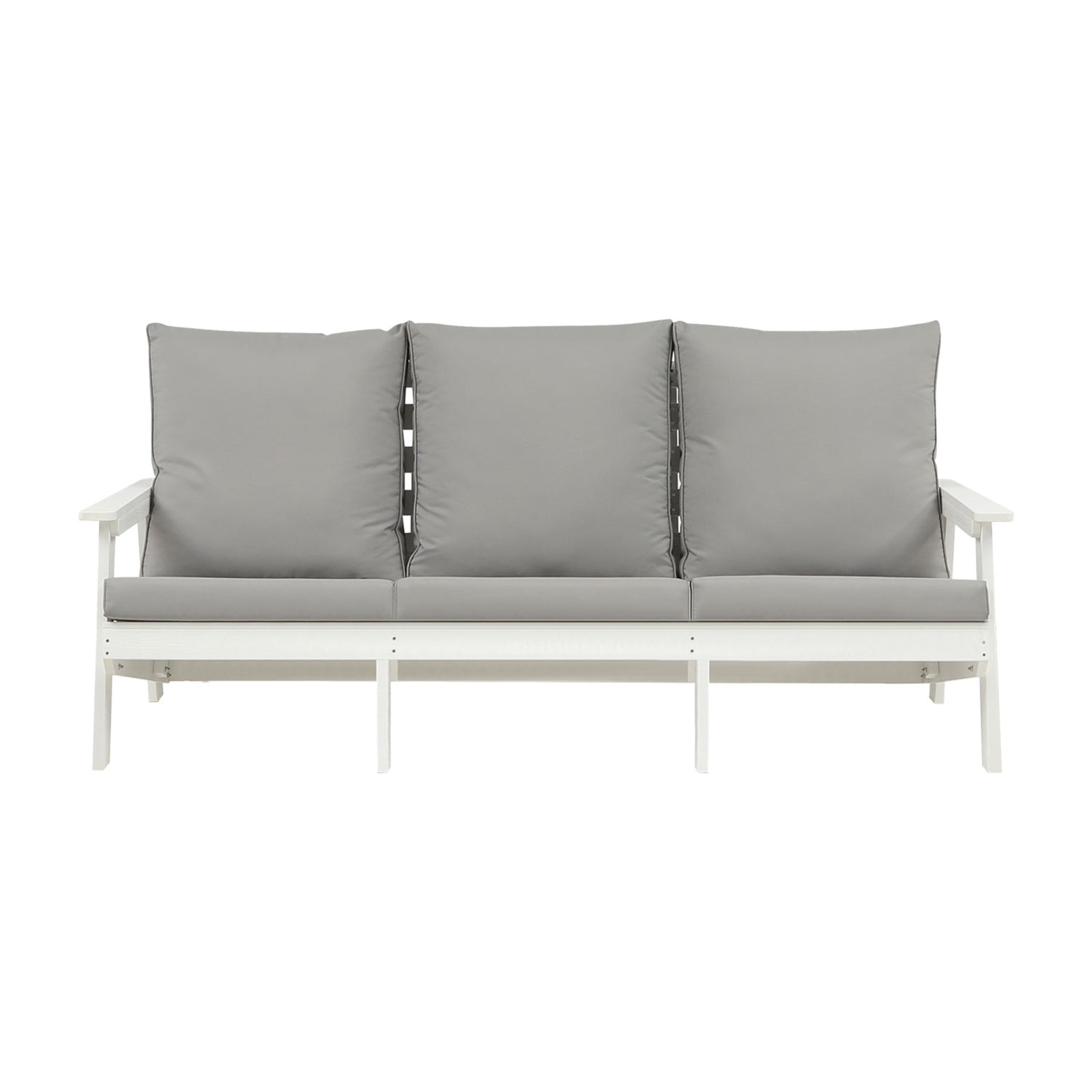 HIPS 3-Sitzer-Sofa mit Kissen, Holzoptik-Außen-Garten-Sofa, Weiß-Grau