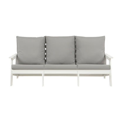 HIPS 3 Seater Sofa With Cushion, Wood Grain Outdoor Garden Sofa,White Grey