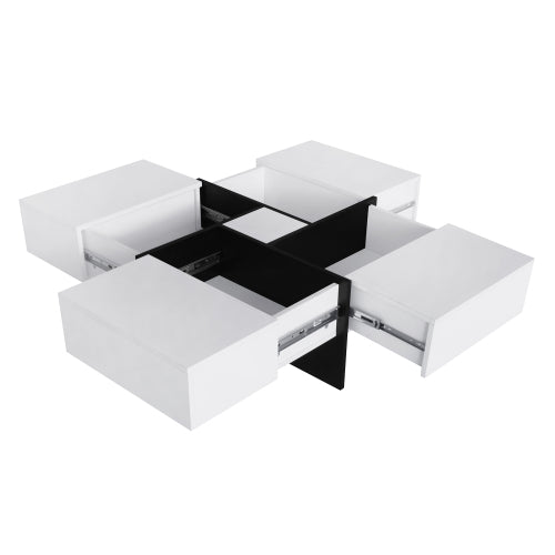 Mesa de Centro de Diseño Único con 4 Compartimentos de Almacenamiento Ocultos