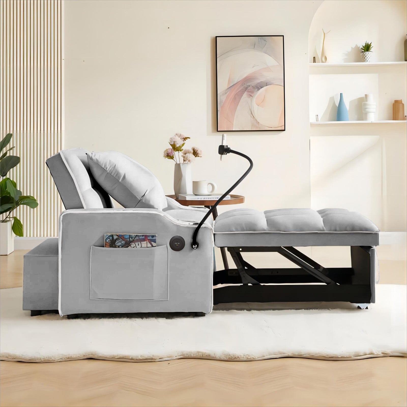 Sofá Cama Desmontable Convertible en Sillón Cama Desmontable Ajustable con Múltiples Bolsillos Sofá Plegable