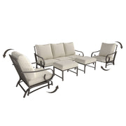 Conjunto de 5 Piezas de Muebles para Patio Trasero, Conjunto de Muebles de Exterior con 2 Sillas Mecedoras, Sofá de 3 Plazas y 2 Otomanos, Beige