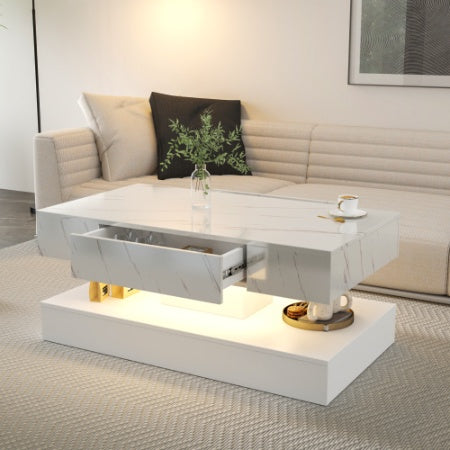 Mesa de café LED de 6.93 pulgadas de alto, Mesa de café moderna para sala de estar, Mesas para sala de estar, Mueble grande para sala de estar, Luces LED