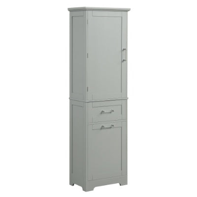 Hohes Badezimmerschrank, Freistehender Stauraumschrank mit Schubladen in zwei verschiedenen Größen und einstellbarem Regal, MDF-Platte mit lackierter Oberfläche, Grau