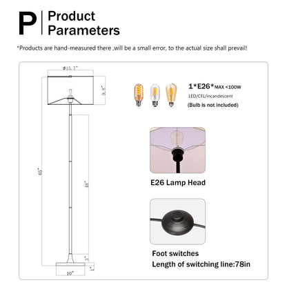 Floor Lamp For Living Room With Beige Lampshade, Standing Lamp Tall Industrial Floor Lamp Reading For Bedroom, Office No Included Bulb -Matte Black Matte Gold