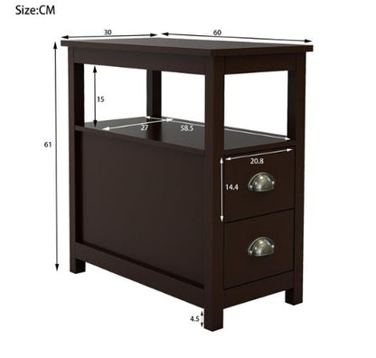 Narrow Bedside Table With Two Drawers And Open Shelves