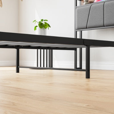 Estructura de Cama de Tamaño Individual, Cabecero con Almacenamiento y Estación de Carga, Sólida y Estable, No se Necesita Resorte de Caja, Ensamblaje Fácil