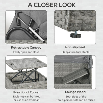 4 Piece Adjustable Canopy Outdoor Sofa Set w/ Height Adjustable Coffee Table & Cushions