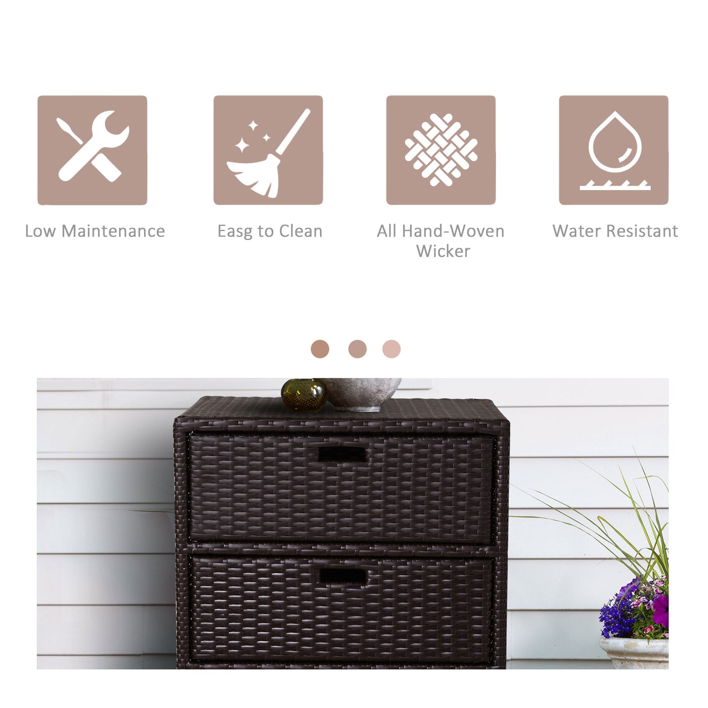 32  Poolside Rattan Wicker Patio Organizer Storage Cabinet With 3 Large Drawers  Weather Fighting Materials