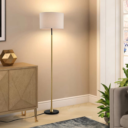 Floor Lamp For Living Room With Beige Lampshade, Standing Lamp Tall Industrial Floor Lamp Reading For Bedroom, Office No Included Bulb -Matte Black Matte Gold