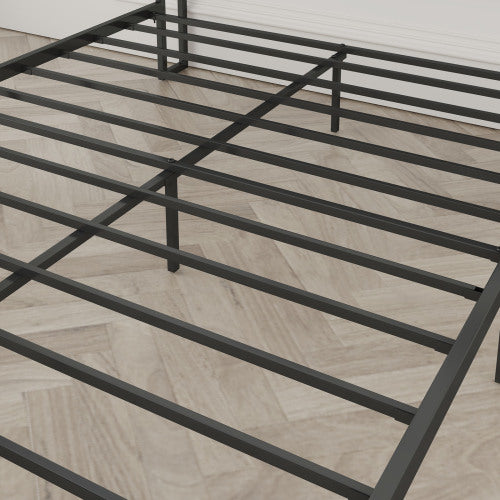 Bettgestell in Queensize mit Lade-Station, gepolstertem Kopfteil, Metallplattform, Grau