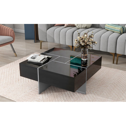 Mesa de centro de diseño único con 4 compartimentos de almacenamiento ocultos