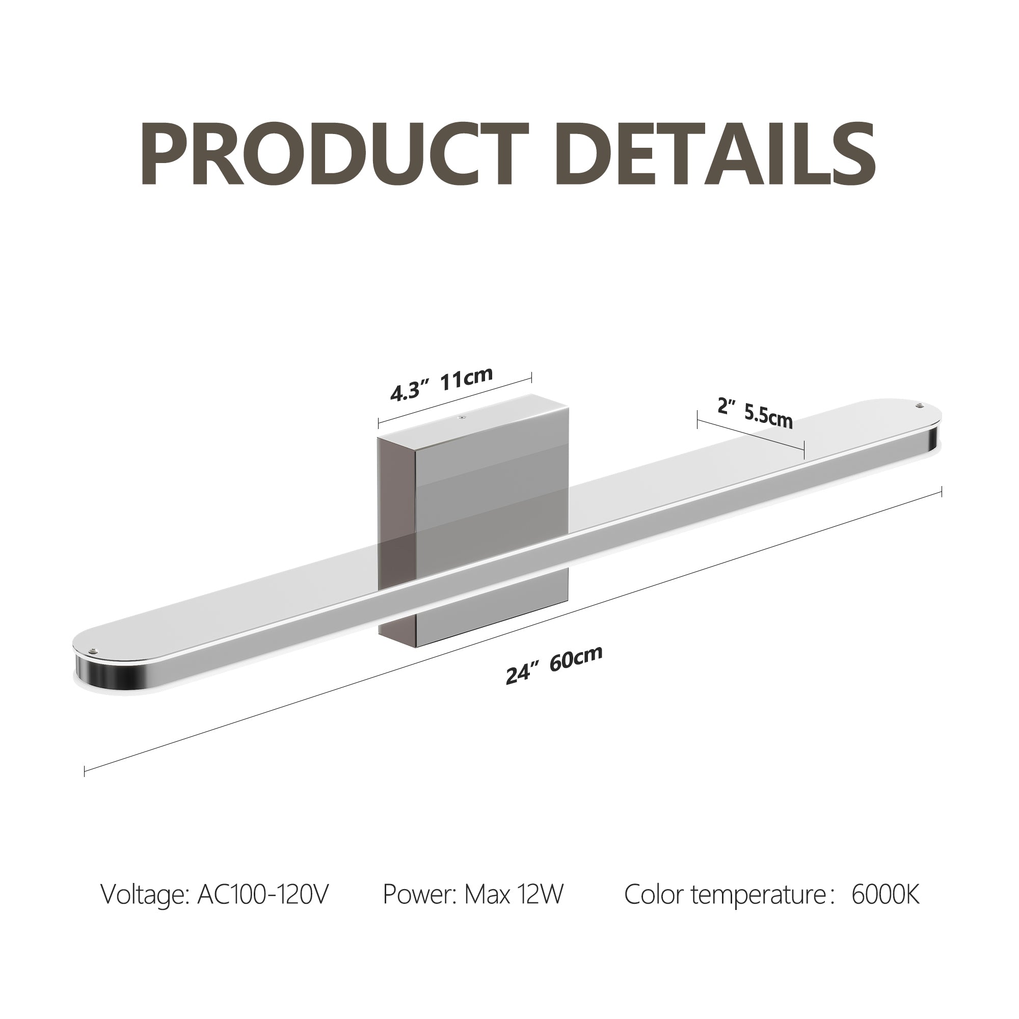 Chrome 24-Inch 12W LED Vanity Light