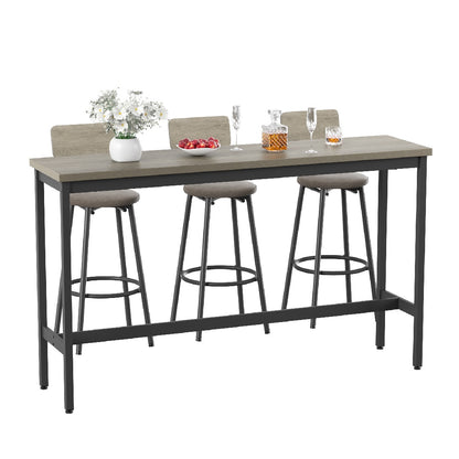 Only Supports Self Pickup-Long Dining Table Set With 3 PU Upholstered Bar Stools, Dining Table And Chairs Set, Industrial High Coffee Table And Back Chair