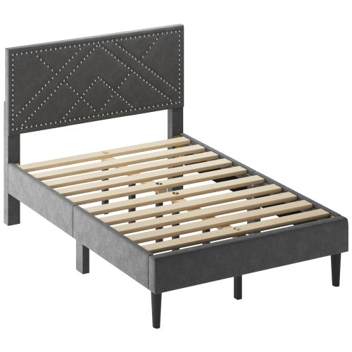 Bettgestell für Doppelbett, Leinen-Speicher-Kopfteil, stark und stabil, geräuschlos, Stauraum unter dem Bett, kein Federgitter erforderlich, Gewicht 396,8 lbs