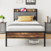 Estructura de Cama de Tamaño Individual, Cabecero con Almacenamiento y Estación de Carga, Sólida y Estable, No se Necesita Resorte de Caja, Ensamblaje Fácil