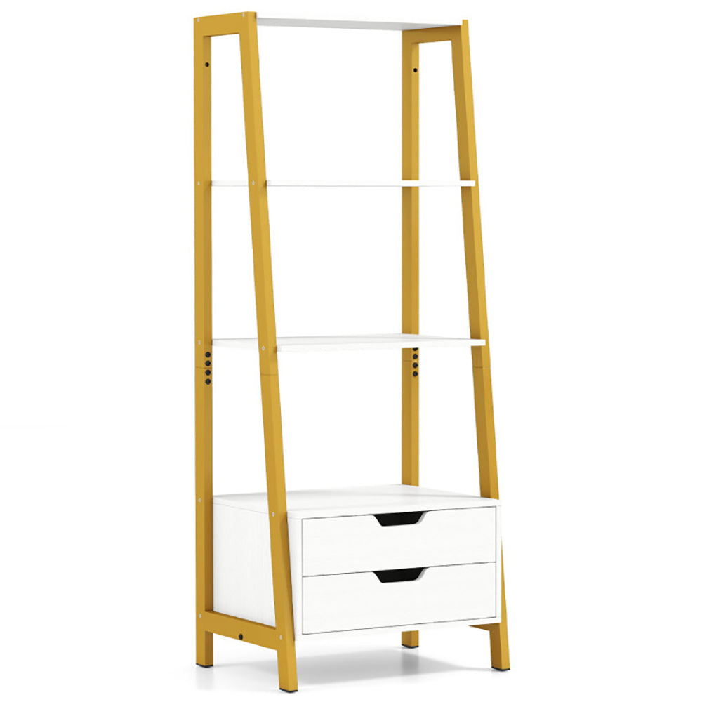 4-Tier Ladder Shelf With 2 Drawers 52.5 Inch Tall Freestanding Bookcase