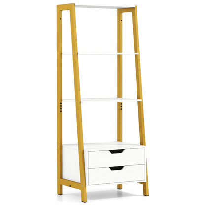 4-Tier Ladder Shelf With 2 Drawers 52.5 Inch Tall Freestanding Bookcase
