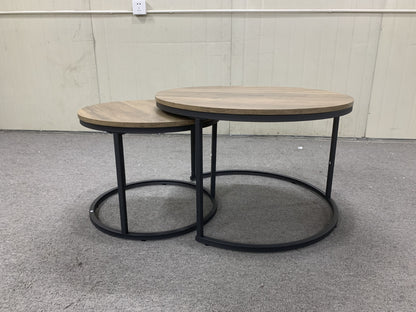 Nesting Coffee Table Set Of 2, 27.6inch Round Coffee Table Industrial Wood Finish With Sturdy Metal