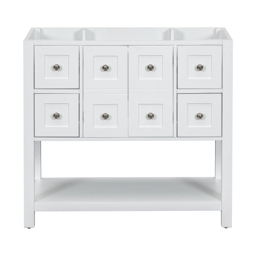 Lavabo de baño de 36 pulgadas sin fregadero, conjunto de lavabo independiente con 4 cajones y puertas de cierre suave, armario de almacenamiento para baño con marco de madera maciza únicamente