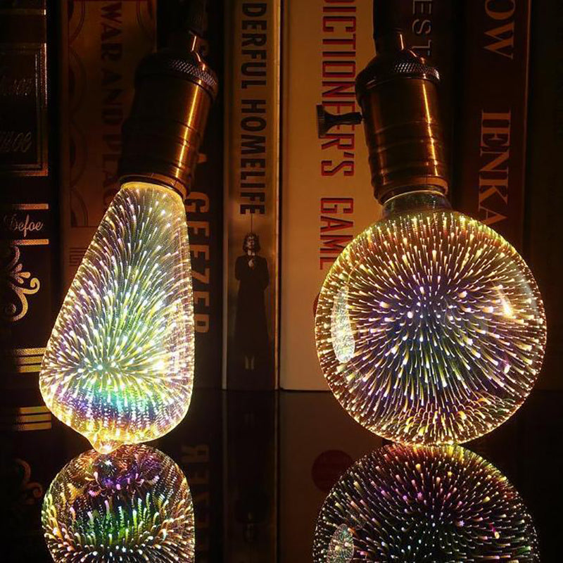 Bombilla LED Decorativa 3D en Forma de Bombilla y Fuegos Artificiales 110-220V ST64 G95 G80 G125 A60 Botella Corazón Luces Festivas Novedad Lámpara Navideña