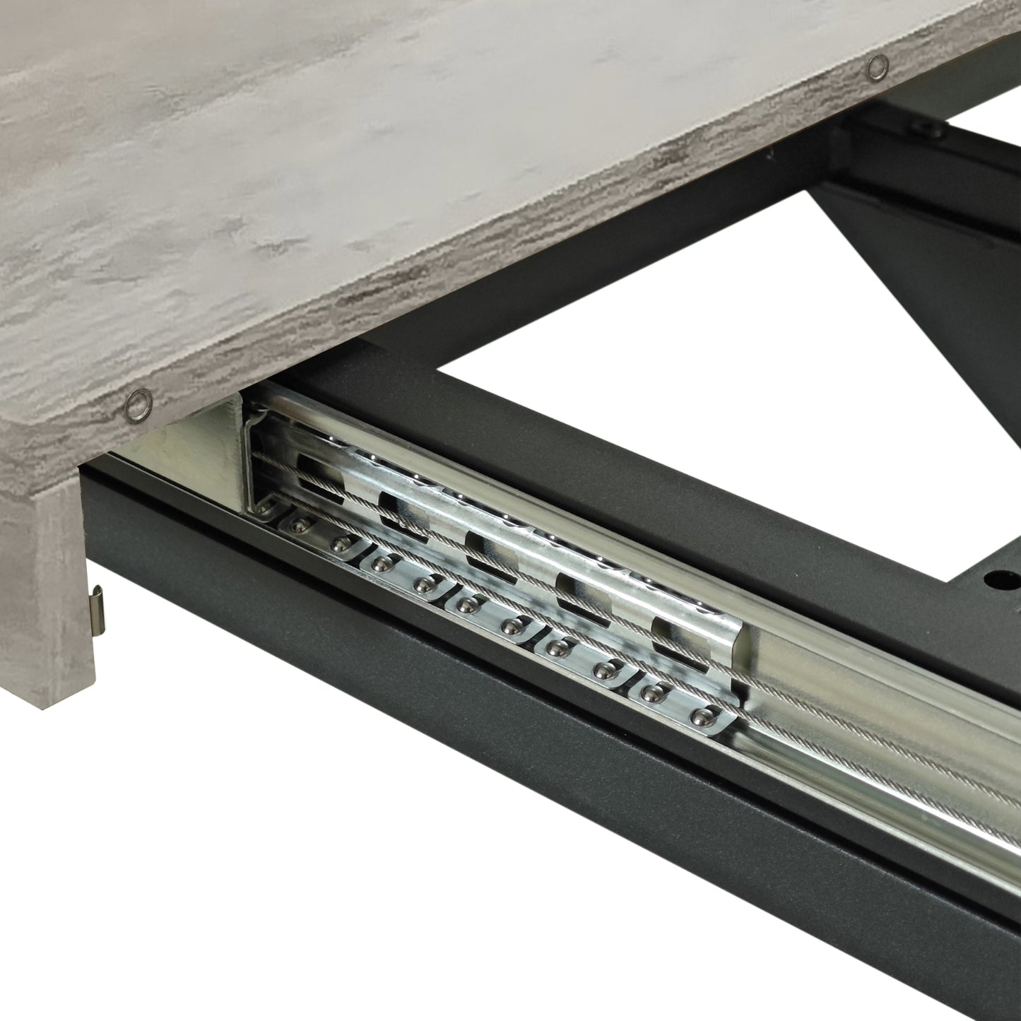 55.11-70.86 Retro Rectangular Stretch Dining Table, Grey Carole Top With Black Embossed Center Pl