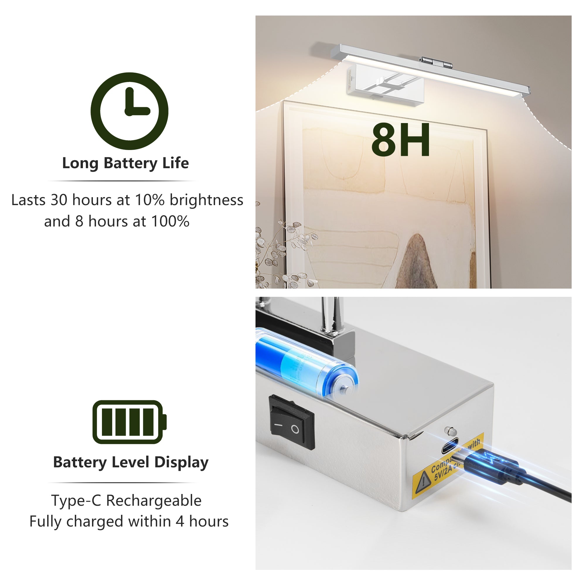 Chrome Wireless Picture Light