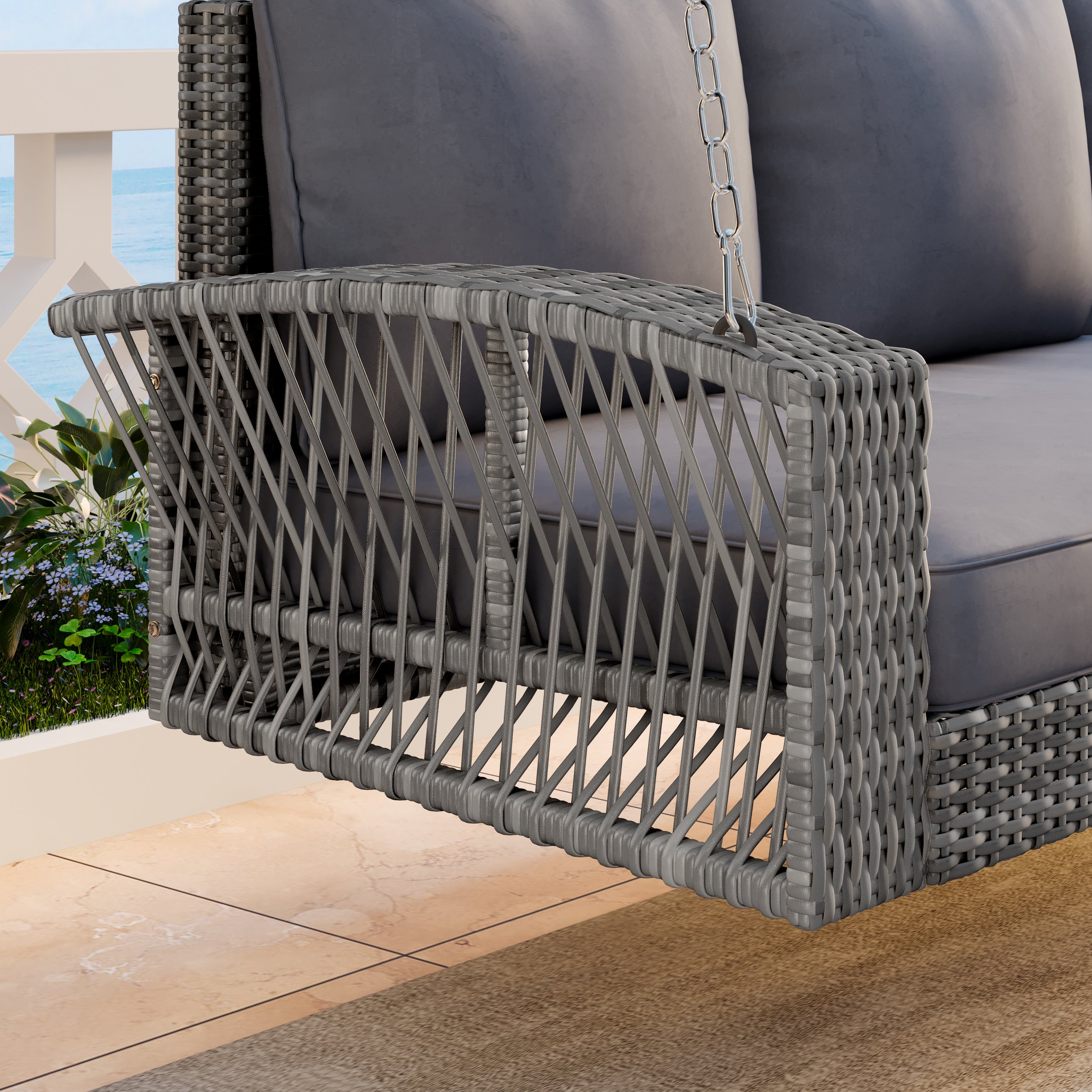 Gray Wicker Porch Swing