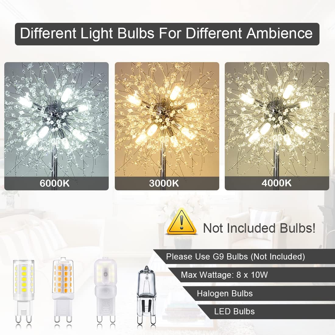 Lámpara de Pie de Cristal para Dormitorio,,Lámpara de Poste de 69 Pulgadas de Alto, Lámpara de Piso Decorativa para Habitación Moderna, Incluye 32 Suspensores de Cristal de Fuegos Artificiales, Acabado en Cromo Plataformas No Disponibles- Welfel