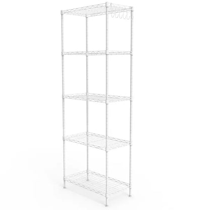 5-layer Display Rack With Adjustable Layer Spacing, Plug-in Deformable Structure, Adjustable Feet, Made Of Iron, 54*29*150cm, Powder-coated Matte White