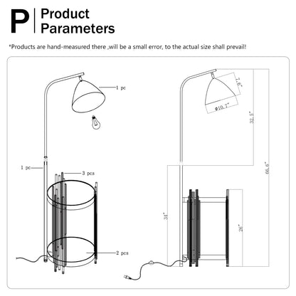 Luxury Shelves Floor Lamp For Living Room With Metal Lampshade, Standing Lamp Tall Industrial Floor Lamp Reading For Bedroom, Office E26 No Included Bulb -Matte Gold Matte Black