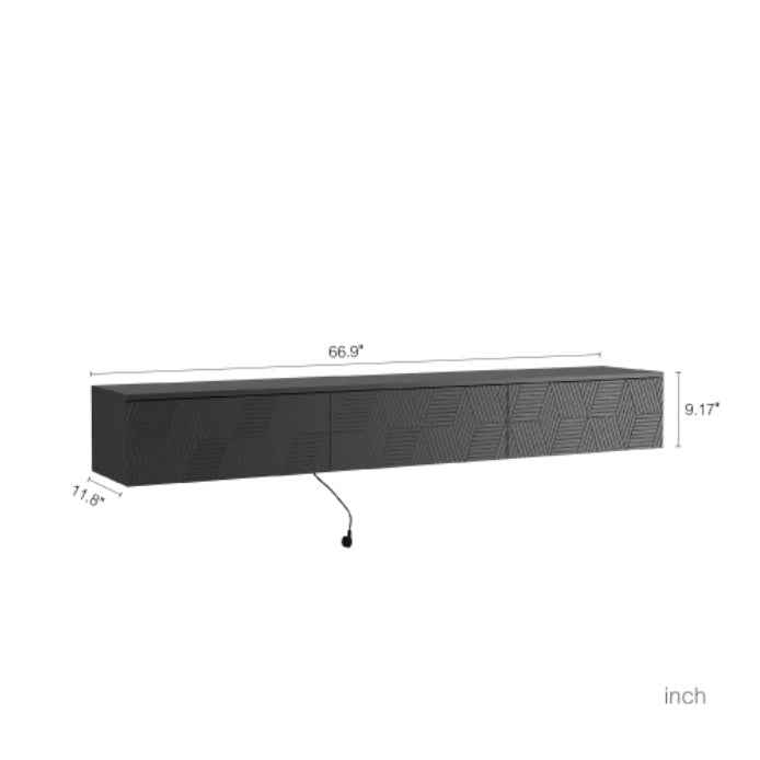 Schwebender TV-Ständer Wandmontiert mit 16-farbigen LEDs, Modernes TV-Ständer, Schwebender TV-Schrank Entertainment-Center für 55 60 65 Zoll TV, Schwarz