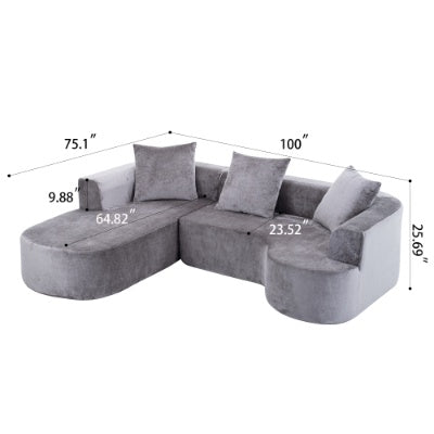Sofá Seccional Modular con Chaise en Forma de L, Sofá Seccional Moderno con Función de Cama y Asiento Profundo, Sofás de Compresión de Esponja Sin Ensamblaje Requerido - Tela Gris de Corduroy