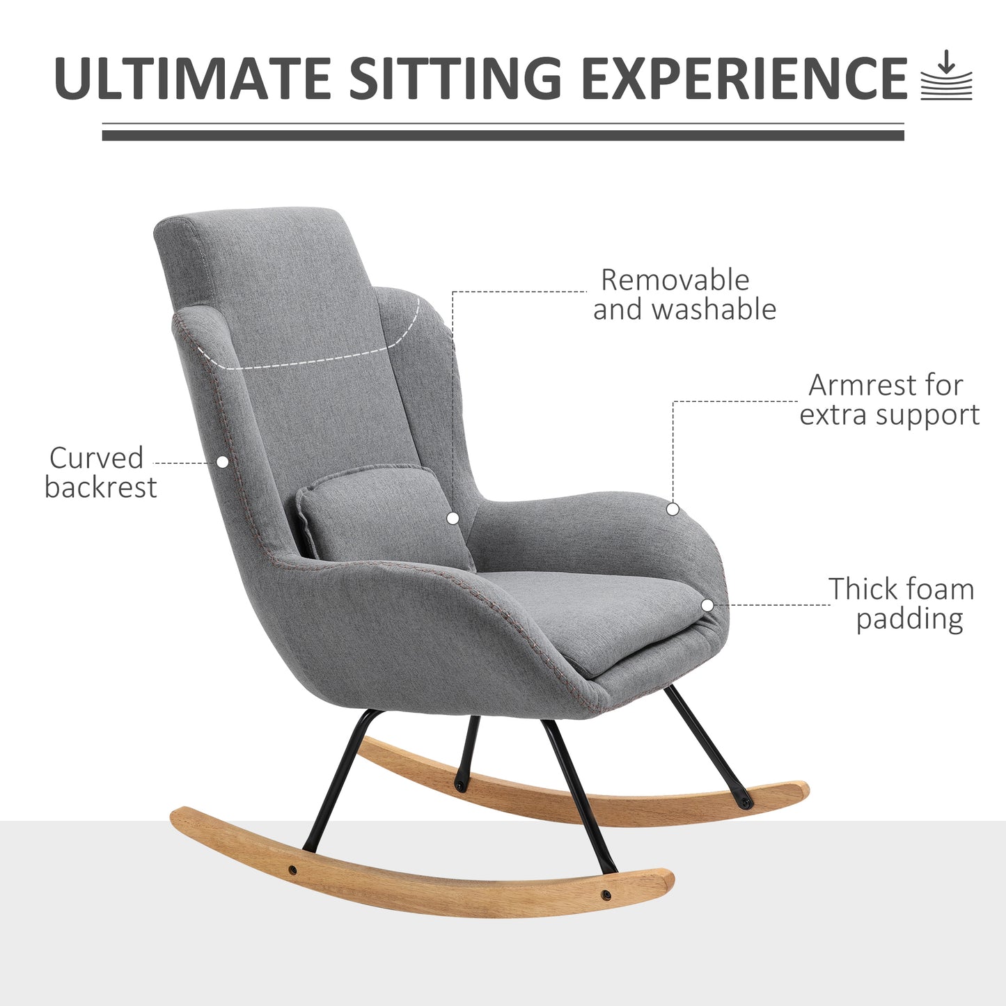 Modern Rocking Chair with Removable Lumbar Pillow Sofa Armchair with Thick Padding