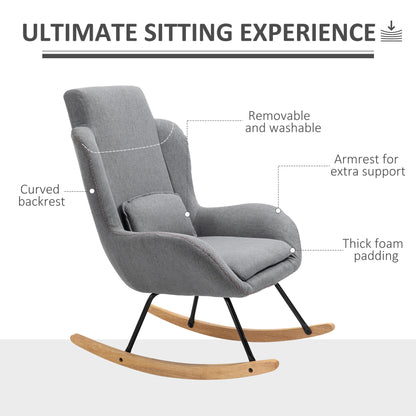 Modern Rocking Chair with Removable Lumbar Pillow Sofa Armchair with Thick Padding