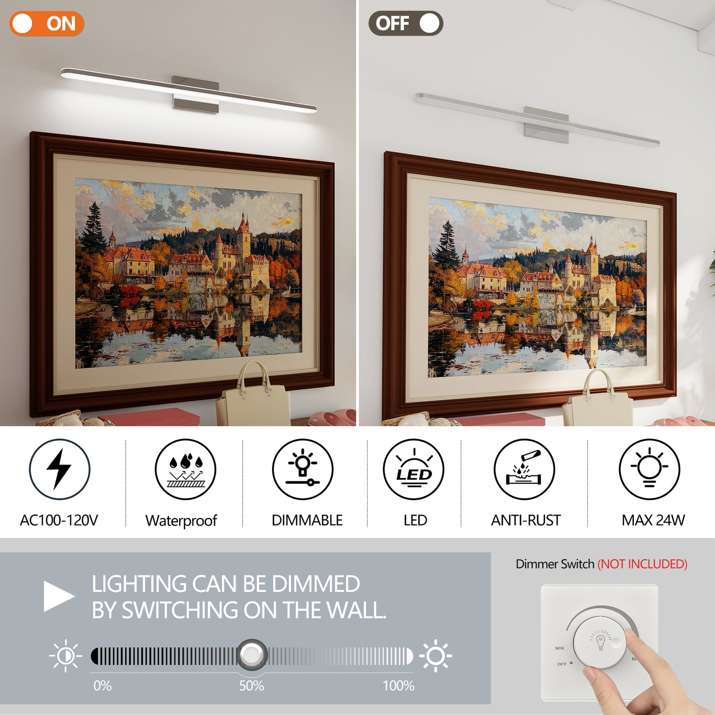 Modern LED Vanity Lights For Bathroom 39IN 24W Daylight White Chrome Light Fixtures Bathroom Lights Over Mirror Vanity Lighting Fixtures Vanity Light