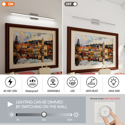 Modern LED Vanity Lights For Bathroom 39IN 24W Daylight White Chrome Light Fixtures Bathroom Lights Over Mirror Vanity Lighting Fixtures Vanity Light