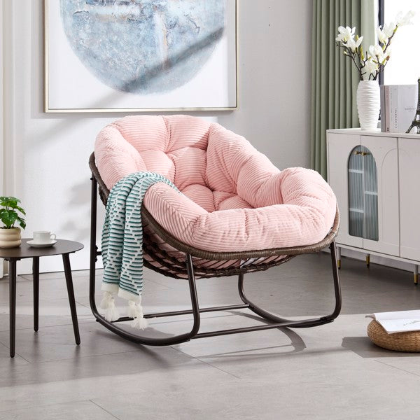 Outdoor Rattan Rocking Chair,Padded Cushion Rocker Recliner Chair Outdoor For Front Porch, Living Room, Patio, Garden, Pink-Prohibited From Selling On Temu