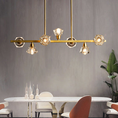 DecorBites™ Diamond Crystal Brass Pendant with 7 Lights - Linear Restaurant Island Lamp