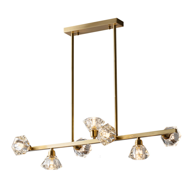DecorBites™ Diamond Crystal Brass Pendant with 7 Lights - Linear Restaurant Island Lamp