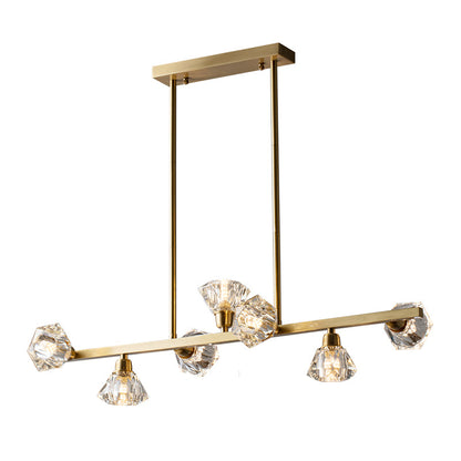 DecorBites™ Diamond Crystal Brass Pendant with 7 Lights - Linear Restaurant Island Lamp