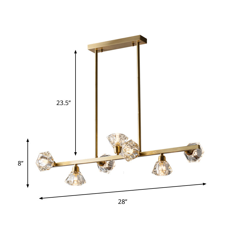 DecorBites™ Diamond Crystal Brass Pendant with 7 Lights - Linear Restaurant Island Lamp