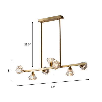 DecorBites™ Diamond Crystal Brass Pendant with 7 Lights - Linear Restaurant Island Lamp
