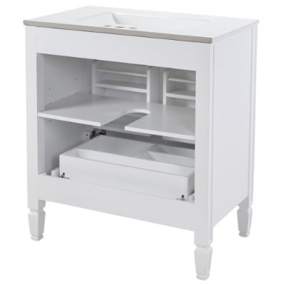 30 No Assembly Needed Vintage White Bathroom Vanity With Ceramic Sink,Two Soft Close Doors  Adjustable Shelf,Modern Farmhouse Style